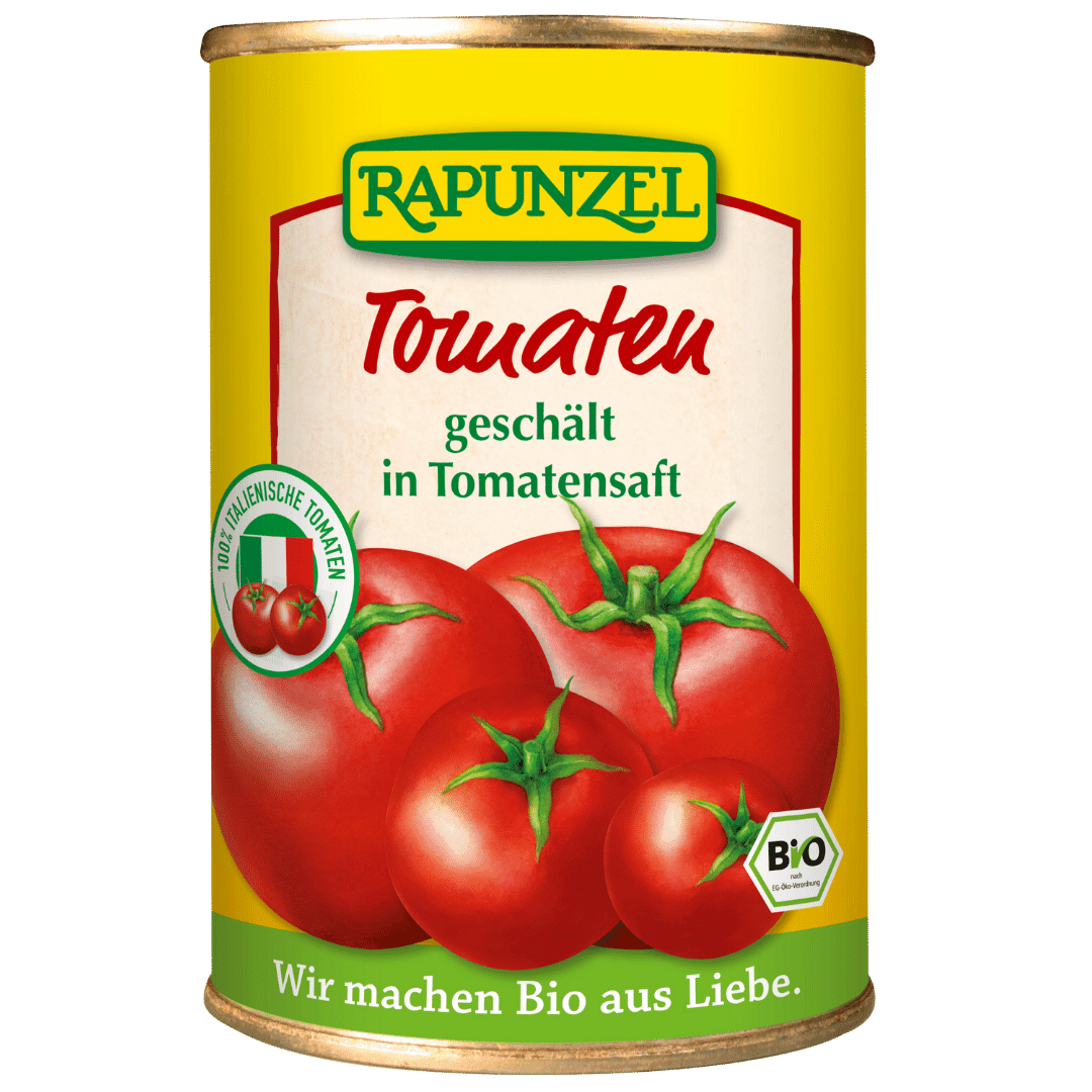 Bio Tomaten geschält in der Dose von Rapunzel bei greenist de